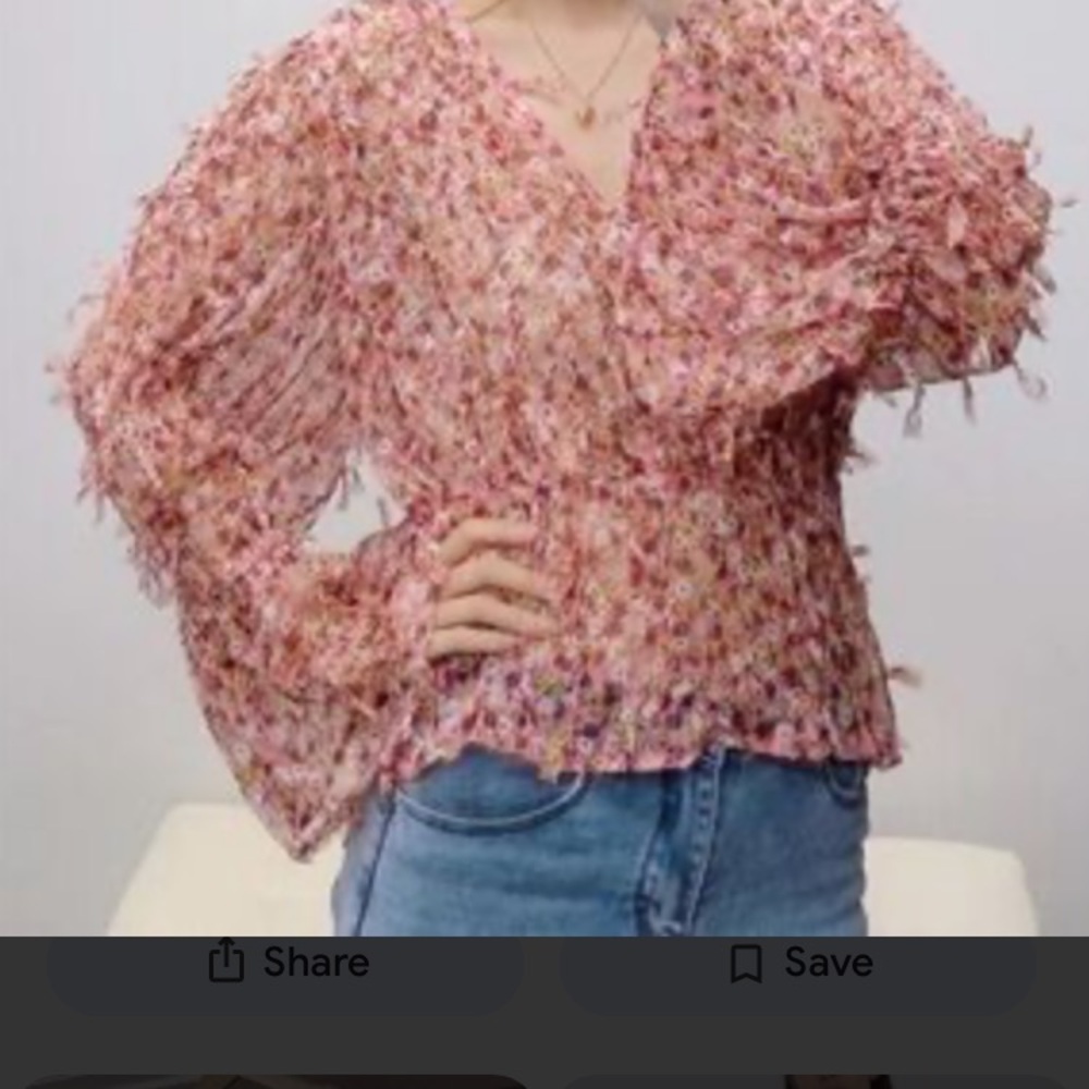 🆕 ZARA Pink Fringe Textured Confetti Button Down Chiffon Blouse Resort Luxury - Picture 2 of 16